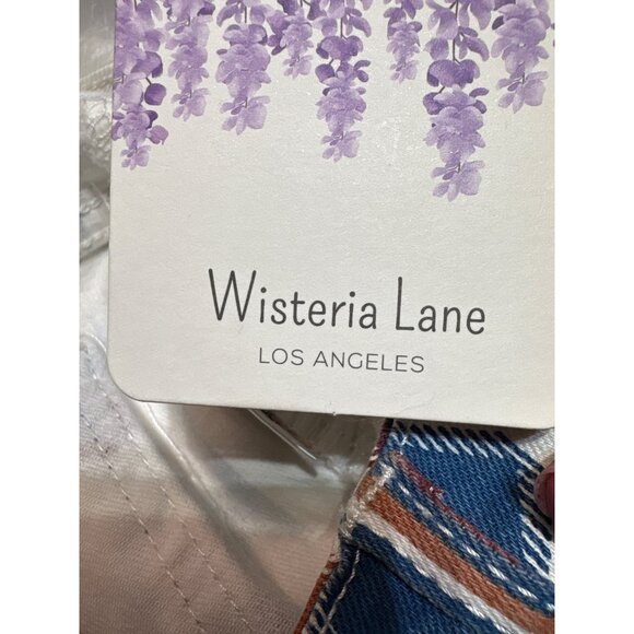 Wisteria Lane Geometric Flare Pants S White/Multicolor 98% Cotton & 2% Spandex - Picture 7 of 8